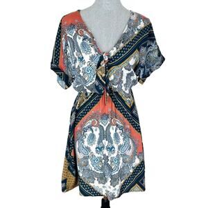 H&M Tie Front Paisley Scarf Patterned Patchwork Dress‎
